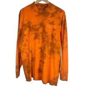 Levi’s Men’s Oversized Orange Tie Dye Mock Neck Long Sleeve Shirt Size-Small